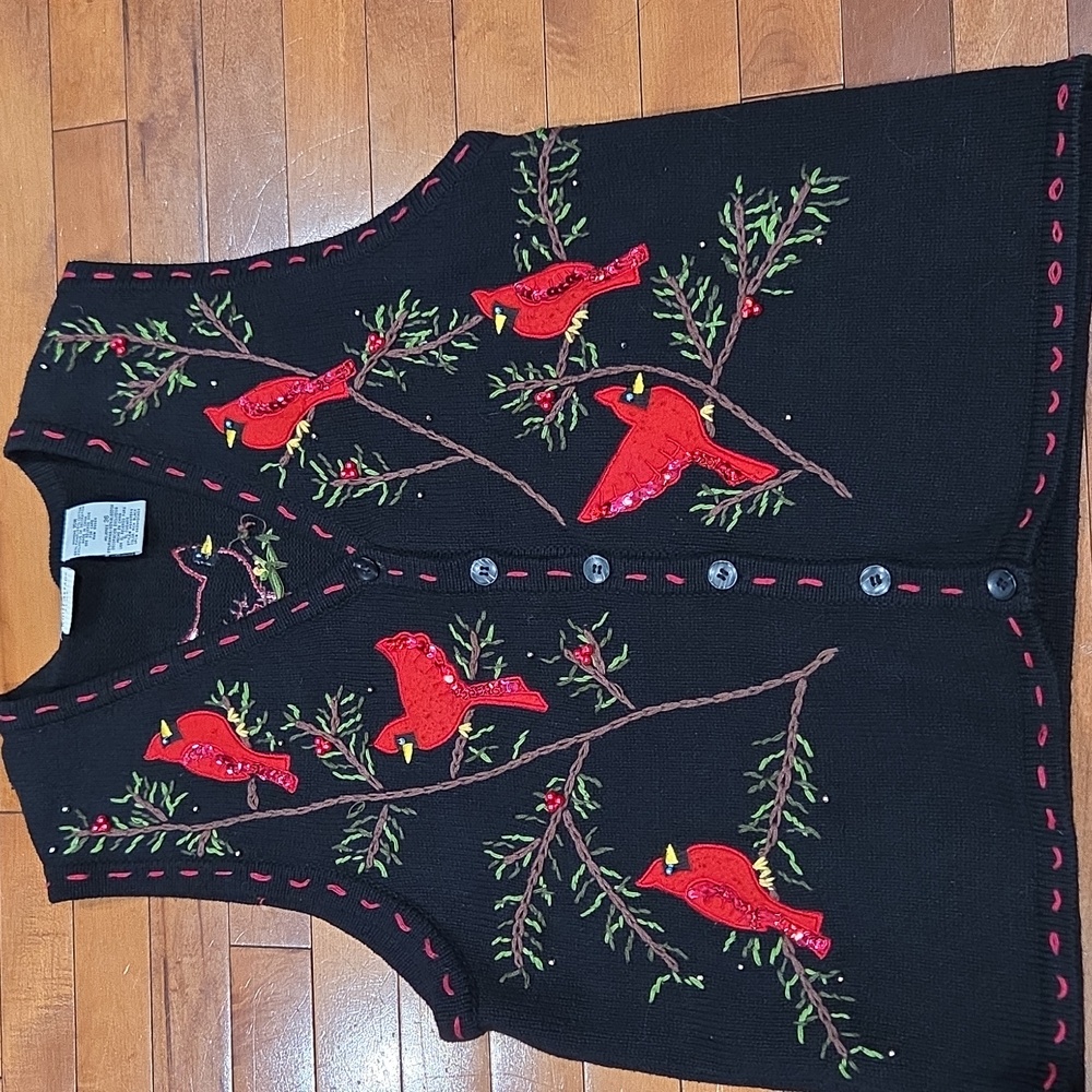 Vintage Red Cardinal Bird  Sweater Vest - White Stag Plus Granny 16W